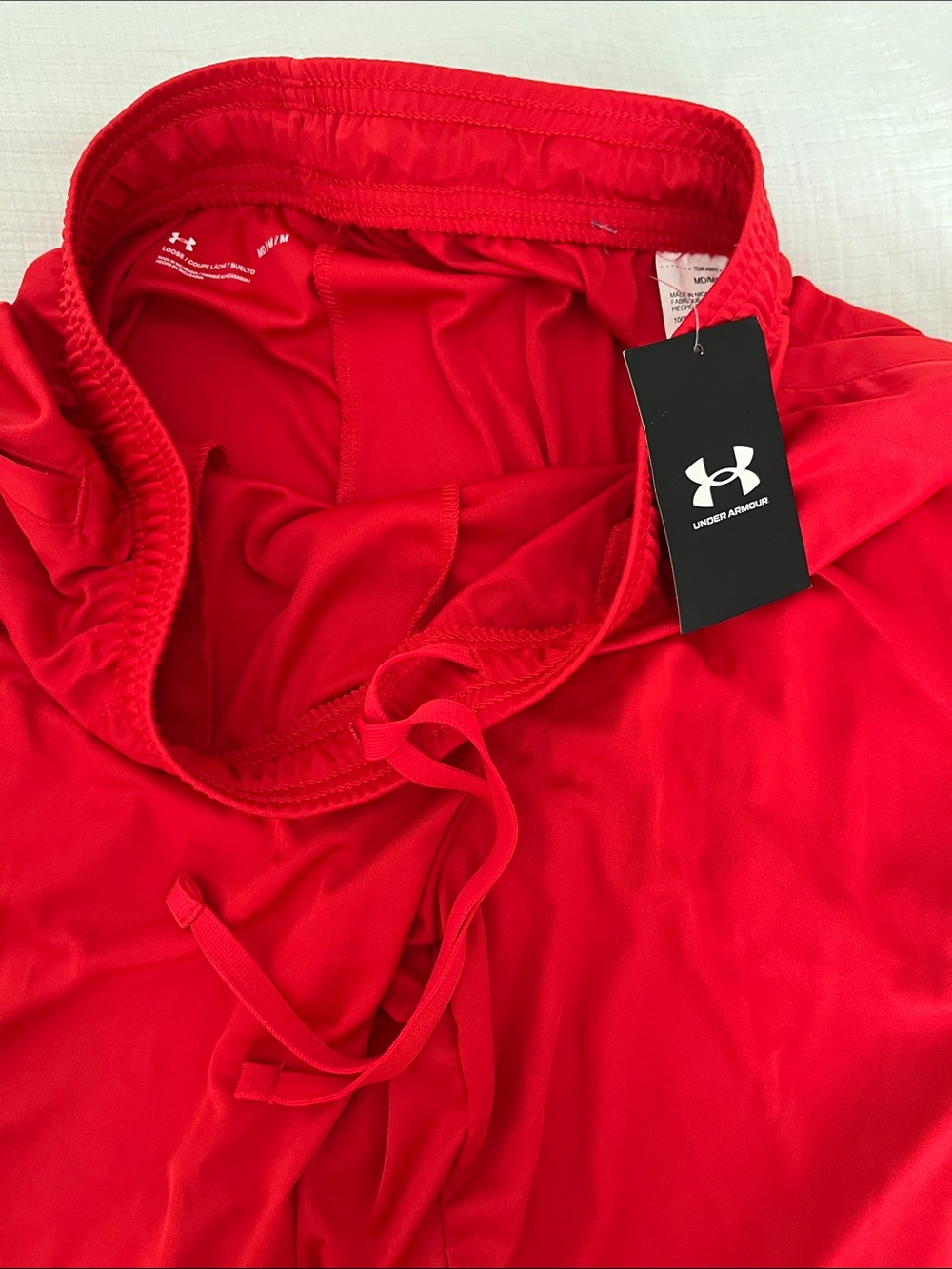 Men’s Red Athletic Training Shorts with Black Logo | Under Armour | Medium - Picture 2 of 4
